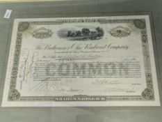 1929 BALTIMORE & OHIO RAILROAD COMPANY FIFTEEN SHARES CERTIFICATE