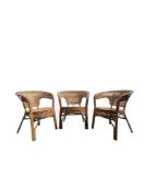 THREE MID CENTURY WICKER & RATTAN CONSERVATORY CHAIRS