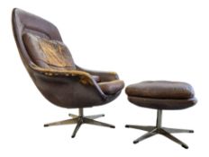 BRITISH MODERN DESIGN - MANNER OF HENRY KLEIN - MID CENTURY FAUX LEATHER SWIVEL ARMCHAIR