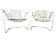SPINDER, HOLLAND - PAIR OF MID CENTURY PAINTED TUBULAR METAL & CANVAS CANTILEVER ARMCHAIRS