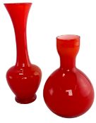 A 20TH CENTURY ELME GLABRUK ORANGE GLASS VASE AND ANOTHER