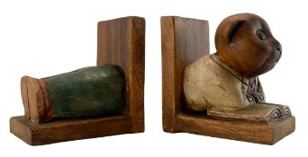 PAIR OF VINTAGE CARVED WOOD BOOKENDS IN THE FORM OF A TEDDY BEAR
