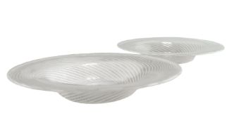 TWO SPIRAL GLASSES IN WHITE AND CLEAR THIN GLASS