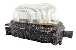VINTAGE BULKHEAD GLASS & IRON METAL WALL LIGHT