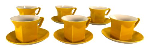 JOHNSON BROS - RETRO STYLE YELLOW SQUAREBOTTOM COFFEE CUPS & SAUCER SET