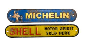 TWO CAST IRON ADVERTISING SIGNS - SHELL & MICHELLIN