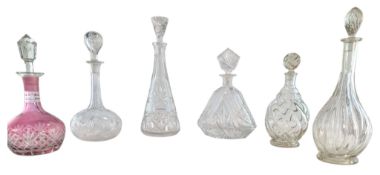 SIX 20TH CENTURY GLASS DECANTERS