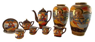 PAIR OF EARLY 20TH CENTURY JAPANESE SATSUMA VASES AND A JAPANESE TEA SET