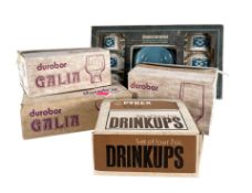 NEW OLD STOCK - FIVE BOXES OF VINTAGE/20TH CENTURY GLASSES & A STOWAWAY INTERNATIONAL TEA SET