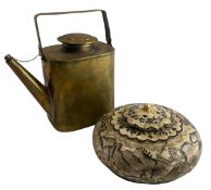 20TH CENTURY INDIAN BONE OPIUM / TOBACCO / SPICE BOX & A BRASS TEAPOT