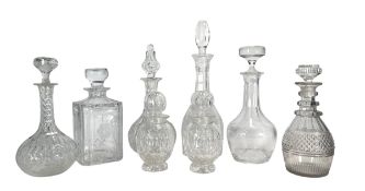 SELECTION OF EIGHT GLASS DECANTERS, DATING FROM THE EARLY 19TH CENTURY ONWARDS