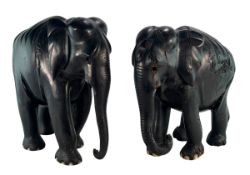 PAIR OF LATE 19H / EARLY 20TH CENTURY EBONY & BONE INLAID ELEPHANTS