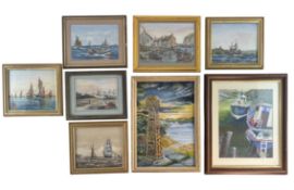 KEN COOPER - SIX SMALL WATERCOLOURS & TWO OIL ON CANVAS PAINTINGS