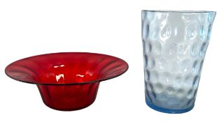 TWO STUDIO ART GLASS CENTREPIECES INCLUDING A RUBY RED BOWL & CLEAR VASE