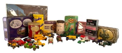 COLLECTION OF VINTAGE ADVERTISING TINS & CARS - INC. CADBURY'S, WEETABIX, ETC.