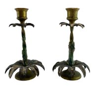 PAIR OF EARLY TO MID 20TH CENTURY PALM TREE CANDLESTICKS