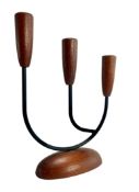 LUTHJE - MID CENTURY 1960S DANISH TEAK & IRON CANDLESTICK HOLDER