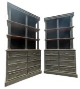 PAIR OF HIGH-END DESIGN BLACK & GREY CHEST OF DRAWERS / DISPLAY BOOKCASES CABINETS