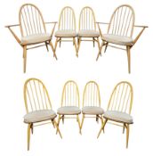 ERCOL FURNITURE - WINDSOR QUAKER - SET OF MID CENTURY BEECH & ELM DINING CHAIRS MODEL 365