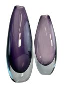 GUNNAR NYLAND FOR STROMBERG - TWO SWEDISH STUDIO ART PURPLE TEARDROP CASED GLASS VASES