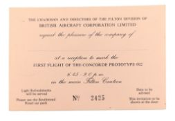 RECEPTION TICKET FROM THE FIRST FLIGHT OF CONCORDE 1969