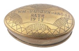 EARLY 20TH CENTURY BRASS TOBACCO TIN OF LOCAL INTEREST