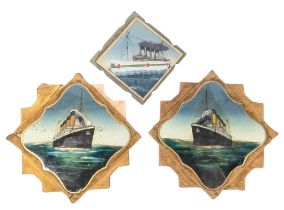 WHITE STAR LINE / RMS TITANIC - THREE REVERSE PAINTINGS ON GLASS