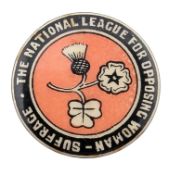 SUFFRAGETTES - RARE EARLY ANTI-SUFFRAGE MOVEMENT CELLULOID BADGE