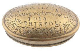 EARLY 20TH CENTURY BRASS TOBACCO TIN OF LOCAL INTEREST