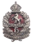 FIRST WORLD WAR CANADIAN 5TH BATTALION WESTERN CAVALRY SILVER BROOCH