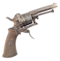 19TH CENTURY BELGIAN SIX SHOT PIN FIRE REVOLVER