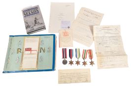 WWII SECOND WORLD WAR MEDAL GROUP & ALBUM - ROYAL NAVY WRITER