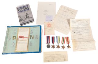 WWII SECOND WORLD WAR MEDAL GROUP & ALBUM - ROYAL NAVY WRITER