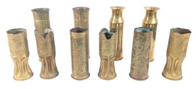 COLLECTION OF FIRST WORLD WAR TRENCH ART ARTILLERY SHELLS