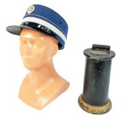 RAILWAYANA - EDMONDSON RAILWAY TICKET STAMPER & SOMESET RAILWAYS CAP