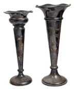 TWO 20TH CENTURY GEORGE V HALLMARKED SILVER BUD STEM VASES