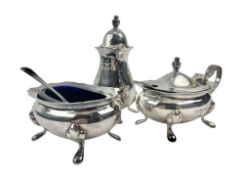 CASED ELIZABETH II HALLMARKED SILVER 3 PC CRUET SET