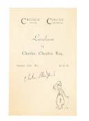 FILM - CHARLIE CHAPLIN (D.1977) - AUTOGRAPHED CRITICS CIRCLE MENU