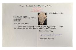 NOBEL PRIZE WINNERS - BERTRAND RUSSELL (D.1970) - AUTOGRAPHED LETTER