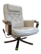 VINTAGE 20TH CENTURY STRESSLESS STYLE LEATHER ARMCHAIR