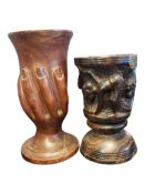 TWO EARLY 20TH CENTURY & LATER HAND CARVED GOBLETS