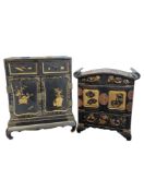 TWO EARLY 20TH CENTURY CHINESE CHINOISERIE LACQUERED TABLETOP CABINETS
