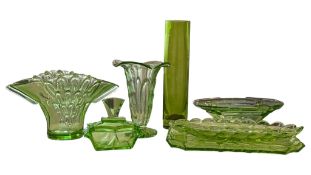COLLECTION OF VINTAGE 20TH CENTURY GREEN GLASS PIECES