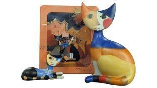 ROSINA WACHTMEISTER FOR GOEBEL - TWO RETRO BISQUE PORCELAIN CAT FIGURINES