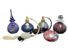 FIVE LATE 20TH CENTURY IRIDESCENT PERFUME BOTTLES - OKRA - ISLE OF WHITE