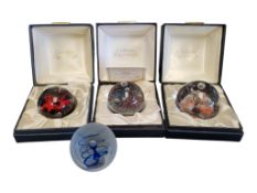 CAITHNESS - COLLECTION OF FOUR LATE 20TH CENTURY STUDIO GLASS PAPERWEIGHTS
