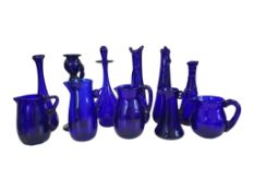 BRISTOL BLUE GLASS - COLLECTION OF 20TH CENTURY VINTAGE VASES, JUGS, & PERFUME BOTTLE