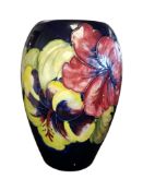 MOORCROFT - 20TH CENTURY VINTAGE POTTERY HIBISCUS PATTERNED VASE