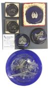 BRISTOL BLUE, ENGLISH - COLLECTION OF BRISTOL BLUE GLASS PAPERWEIGHTS & CONCORDE PLATE