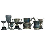 COLLECTION OF VINTAGE 20TH CENTURY SILVER PLATE TROPHIES & TANKARDS